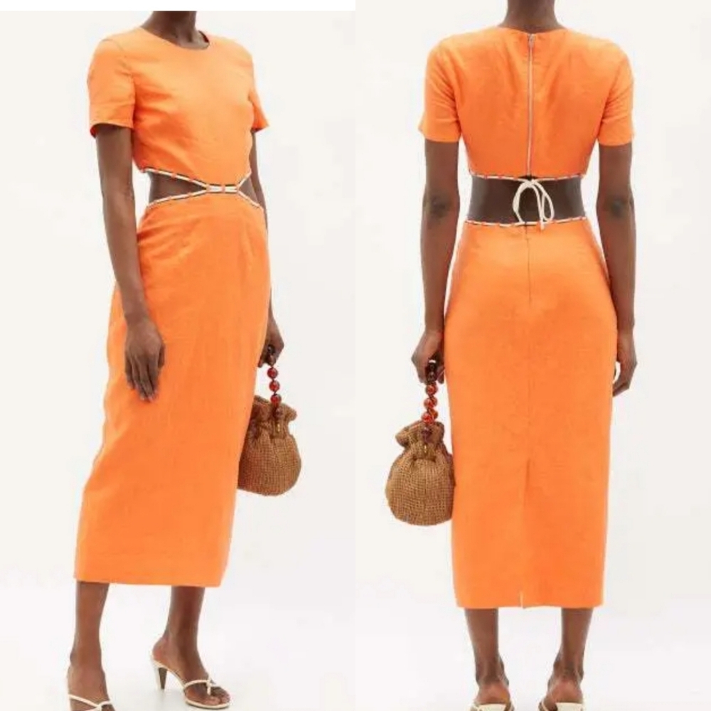 Staud | Matteo Orange Cutout Midi Dress NWT - Picture 2 of 10
